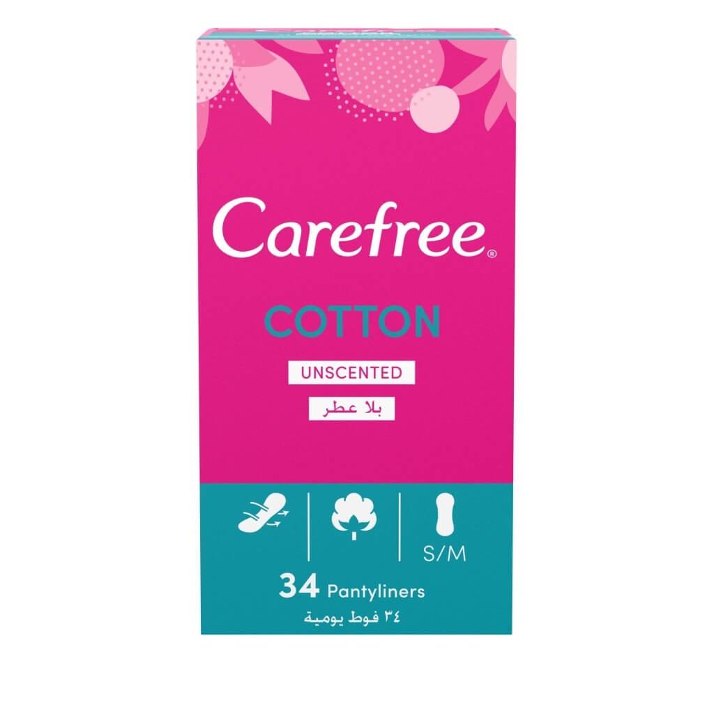 Carefree Cotton Feel Unscented Panty Liners 34-Pack